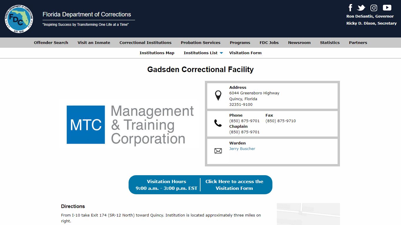 Gadsden Correctional Facility -- Florida Department of ...
