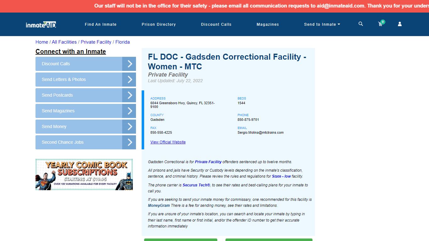 FL DOC - Gadsden Correctional Facility - Women - MTC ...